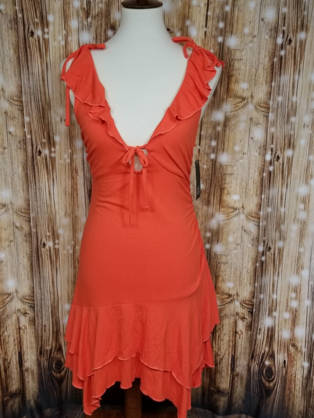 Wild Fable NEW Deep Plunge Vibrant Orange Womens Dress X-Small  Ruffle & Rousing